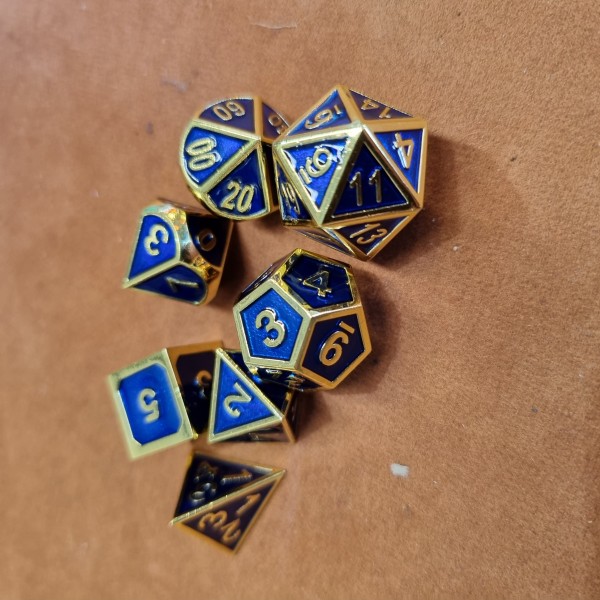 Metal &amp; Coloured Enamel Dice Set Gold/Blue