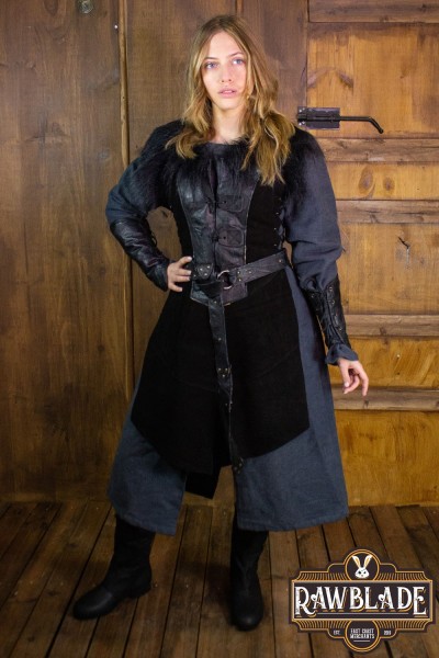 Raven Leather Jerkin Femme Cut Black/Grey Leather/Suede