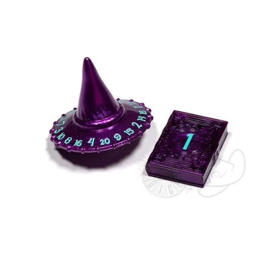 Purple Wizard hat D20 and Spellbook D2