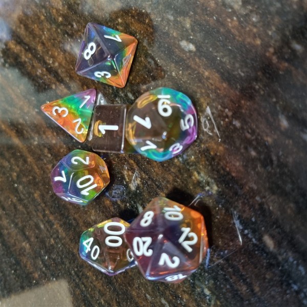 Transparent Rainbow Polyhedral Dice Sets