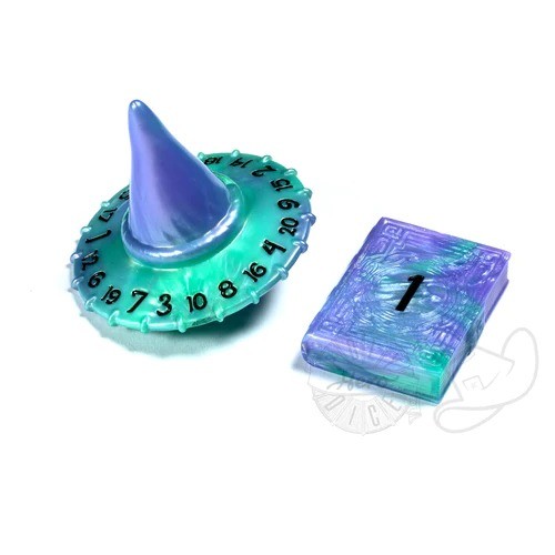 Blue Wizard hat D20 and Spellbook D2