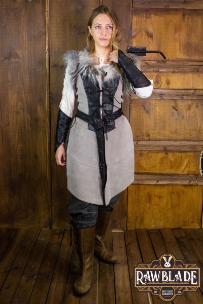 Owl Leather Jerkin Femme Cut Black/Grey Leather/Suede